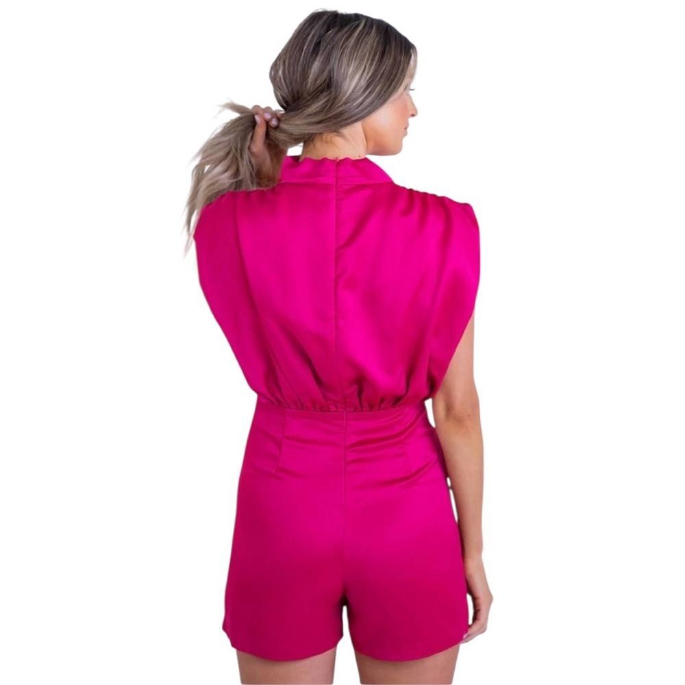 Karlie Hot Pink Satin Romper Skort High Neck Barbiecore Party Cottagecore Size M - Picture 2 of 8